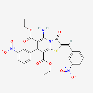 molecular formula C26H22N4O9S B11679980 diethyl (2Z)-5-amino-2-(3-nitrobenzylidene)-7-(3-nitrophenyl)-3-oxo-2,3-dihydro-7H-[1,3]thiazolo[3,2-a]pyridine-6,8-dicarboxylate 