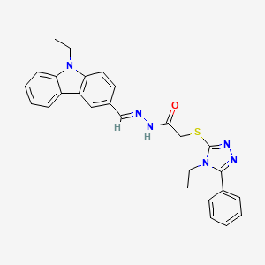 molecular formula C27H26N6OS B11680045 N'-[(E)-(9-ethyl-9H-carbazol-3-yl)methylidene]-2-[(4-ethyl-5-phenyl-4H-1,2,4-triazol-3-yl)sulfanyl]acetohydrazide 