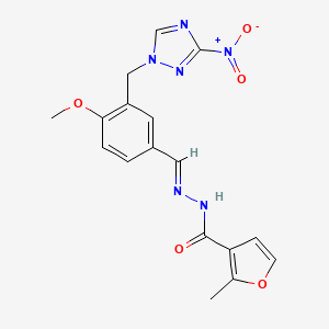 molecular formula C17H16N6O5 B11680070 N'-(4-Meo-3-((3-nitro-1H-1,2,4-triazol-1-YL)ME)benzylidene)-2-ME-3-furohydrazide 