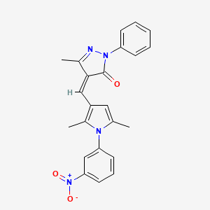 molecular formula C23H20N4O3 B11680101 (4Z)-4-{[2,5-dimethyl-1-(3-nitrophenyl)-1H-pyrrol-3-yl]methylidene}-5-methyl-2-phenyl-2,4-dihydro-3H-pyrazol-3-one 