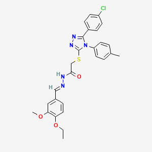 molecular formula C27H26ClN5O3S B11680107 2-{[5-(4-chlorophenyl)-4-(4-methylphenyl)-4H-1,2,4-triazol-3-yl]sulfanyl}-N'-[(E)-(4-ethoxy-3-methoxyphenyl)methylidene]acetohydrazide 