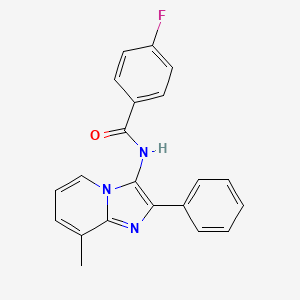 molecular formula C21H16FN3O B11680117 4-fluoro-N-(8-methyl-2-phenylimidazo[1,2-a]pyridin-3-yl)benzamide 