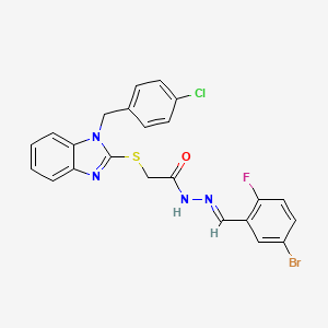 molecular formula C23H17BrClFN4OS B11680127 N'-[(E)-(5-Bromo-2-fluorophenyl)methylidene]-2-{[1-(4-chlorobenzyl)-1H-benzimidazol-2-YL]sulfanyl}acetohydrazide 