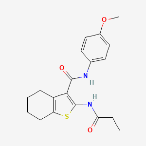 molecular formula C19H22N2O3S B11680143 N-(4-methoxyphenyl)-2-(propanoylamino)-4,5,6,7-tetrahydro-1-benzothiophene-3-carboxamide 