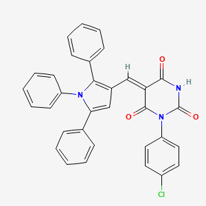 molecular formula C33H22ClN3O3 B11680156 (5Z)-1-(4-chlorophenyl)-5-[(1,2,5-triphenyl-1H-pyrrol-3-yl)methylidene]pyrimidine-2,4,6(1H,3H,5H)-trione 