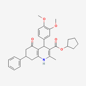 molecular formula C30H33NO5 B11680204 Cyclopentyl 4-(3,4-dimethoxyphenyl)-2-methyl-5-oxo-7-phenyl-1,4,5,6,7,8-hexahydroquinoline-3-carboxylate 