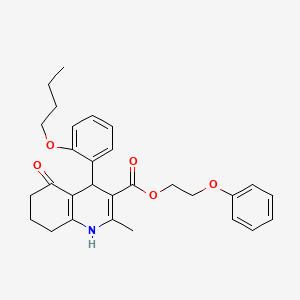 molecular formula C29H33NO5 B11680210 2-Phenoxyethyl 4-(2-butoxyphenyl)-2-methyl-5-oxo-1,4,5,6,7,8-hexahydroquinoline-3-carboxylate 