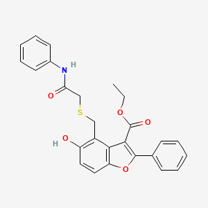 molecular formula C26H23NO5S B11680233 4-Anilinocarbonylmethylthiomethyl-3-ethoxycarbonyl-5-hydroxy-2-phenylbenzofuran 