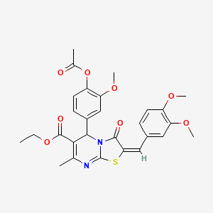 molecular formula C28H28N2O8S B11680257 ethyl (2E)-5-[4-(acetyloxy)-3-methoxyphenyl]-2-(3,4-dimethoxybenzylidene)-7-methyl-3-oxo-2,3-dihydro-5H-[1,3]thiazolo[3,2-a]pyrimidine-6-carboxylate 