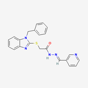 molecular formula C22H19N5OS B11680289 2-[(1-benzyl-1H-benzimidazol-2-yl)sulfanyl]-N'-[(E)-pyridin-3-ylmethylidene]acetohydrazide 