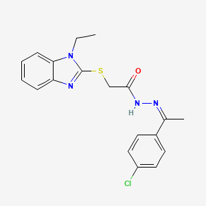 molecular formula C19H19ClN4OS B11680292 N'-[(1Z)-1-(4-Chlorophenyl)ethylidene]-2-[(1-ethyl-1H-1,3-benzodiazol-2-YL)sulfanyl]acetohydrazide 