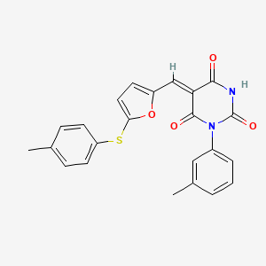 molecular formula C23H18N2O4S B11680305 (5Z)-1-(3-methylphenyl)-5-({5-[(4-methylphenyl)sulfanyl]furan-2-yl}methylidene)pyrimidine-2,4,6(1H,3H,5H)-trione 