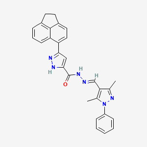 molecular formula C28H24N6O B11680311 3-(1,2-dihydroacenaphthylen-5-yl)-N'-[(E)-(3,5-dimethyl-1-phenyl-1H-pyrazol-4-yl)methylidene]-1H-pyrazole-5-carbohydrazide 