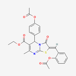 molecular formula C27H24N2O7S B11680329 ethyl (2Z)-2-[2-(acetyloxy)benzylidene]-5-[4-(acetyloxy)phenyl]-7-methyl-3-oxo-2,3-dihydro-5H-[1,3]thiazolo[3,2-a]pyrimidine-6-carboxylate 