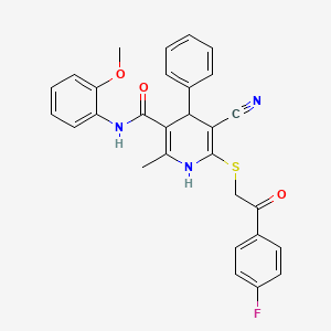 molecular formula C29H24FN3O3S B11680362 5-cyano-6-{[2-(4-fluorophenyl)-2-oxoethyl]sulfanyl}-N-(2-methoxyphenyl)-2-methyl-4-phenyl-1,4-dihydropyridine-3-carboxamide 