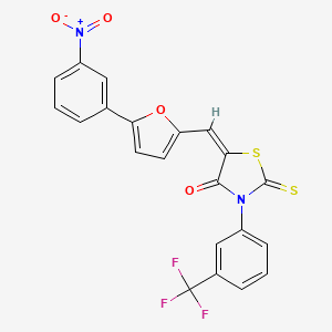 molecular formula C21H11F3N2O4S2 B11680383 (5E)-5-{[5-(3-nitrophenyl)furan-2-yl]methylidene}-2-thioxo-3-[3-(trifluoromethyl)phenyl]-1,3-thiazolidin-4-one 