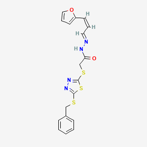 molecular formula C18H16N4O2S3 B11680397 2-{[5-(benzylthio)-1,3,4-thiadiazol-2-yl]thio}-N'-[(1E,2Z)-3-(2-furyl)prop-2-enylidene]acetohydrazide 