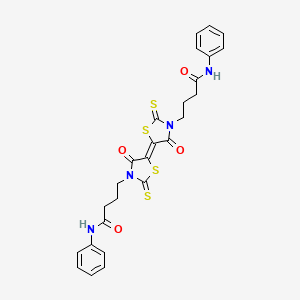 4-{4-Oxo-5-[(5E)-4-oxo-3-[3-(phenylcarbamoyl)propyl]-2-sulfanylidene-1,3-thiazolidin-5-ylidene]-2-sulfanylidene-1,3-thiazolidin-3-YL}-N-phenylbutanamide