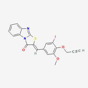 molecular formula C20H13IN2O3S B11680434 (2Z)-2-[3-iodo-5-methoxy-4-(prop-2-yn-1-yloxy)benzylidene][1,3]thiazolo[3,2-a]benzimidazol-3(2H)-one 