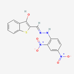 molecular formula C15H10N4O5S B11680445 2-{(E)-[2-(2,4-dinitrophenyl)hydrazinylidene]methyl}-1-benzothiophene-3-ol 