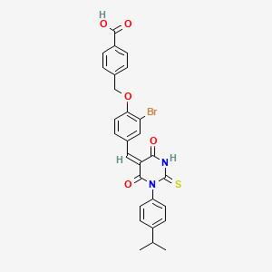 molecular formula C28H23BrN2O5S B11680448 4-({2-bromo-4-[(E)-{4,6-dioxo-1-[4-(propan-2-yl)phenyl]-2-thioxotetrahydropyrimidin-5(2H)-ylidene}methyl]phenoxy}methyl)benzoic acid 