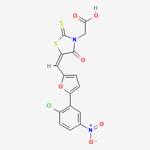 molecular formula C16H9ClN2O6S2 B11680482 2-[(5E)-5-{[5-(2-Chloro-5-nitrophenyl)furan-2-YL]methylidene}-4-oxo-2-sulfanylidene-1,3-thiazolidin-3-YL]acetic acid 