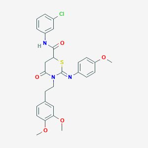 molecular formula C28H28ClN3O5S B11680484 (2Z)-N-(3-chlorophenyl)-3-[2-(3,4-dimethoxyphenyl)ethyl]-2-[(4-methoxyphenyl)imino]-4-oxo-1,3-thiazinane-6-carboxamide 