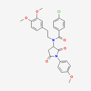 molecular formula C28H27ClN2O6 B11680490 4-chloro-N-[2-(3,4-dimethoxyphenyl)ethyl]-N-[1-(4-methoxyphenyl)-2,5-dioxopyrrolidin-3-yl]benzamide 