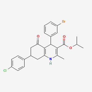 molecular formula C26H25BrClNO3 B11680496 Propan-2-yl 4-(3-bromophenyl)-7-(4-chlorophenyl)-2-methyl-5-oxo-1,4,5,6,7,8-hexahydroquinoline-3-carboxylate 