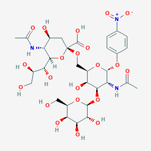 (2R,4S,5R,6R)-5-Acetamido-2-[[(2R,3R,4R,5R,6R)-5-acetamido-3-hydroxy-6-(4-nitrophenoxy)-4-[(2R,3R,4S,5R,6R)-3,4,5-trihydroxy-6-(hydroxymethyl)oxan-2-yl]oxyoxan-2-yl]methoxy]-4-hydroxy-6-[(1R,2R)-1,2,3-trihydroxypropyl]oxane-2-carboxylic acid