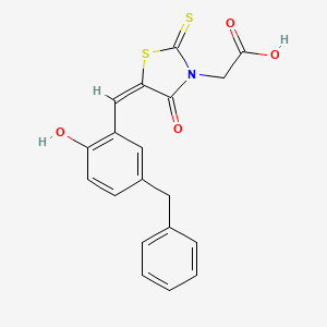 molecular formula C19H15NO4S2 B11680504 [(5E)-5-(5-benzyl-2-hydroxybenzylidene)-4-oxo-2-thioxo-1,3-thiazolidin-3-yl]acetic acid 