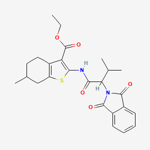 molecular formula C25H28N2O5S B11680531 ethyl 2-{[2-(1,3-dioxo-1,3-dihydro-2H-isoindol-2-yl)-3-methylbutanoyl]amino}-6-methyl-4,5,6,7-tetrahydro-1-benzothiophene-3-carboxylate 