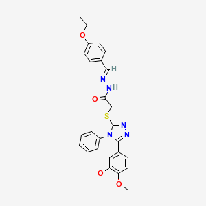 molecular formula C27H27N5O4S B11680535 2-{[5-(3,4-dimethoxyphenyl)-4-phenyl-4H-1,2,4-triazol-3-yl]sulfanyl}-N'-[(E)-(4-ethoxyphenyl)methylidene]acetohydrazide 