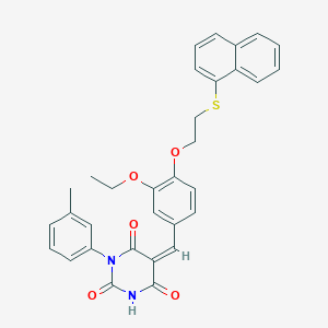 (5Z)-5-{3-ethoxy-4-[2-(naphthalen-1-ylsulfanyl)ethoxy]benzylidene}-1-(3-methylphenyl)pyrimidine-2,4,6(1H,3H,5H)-trione