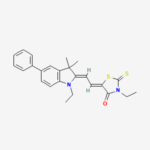 (5Z)-3-ethyl-5-[(2Z)-2-(1-ethyl-3,3-dimethyl-5-phenyl-1,3-dihydro-2H-indol-2-ylidene)ethylidene]-2-thioxo-1,3-thiazolidin-4-one