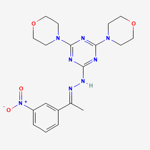 molecular formula C19H24N8O4 B11680592 (1E)-1-(3-nitrophenyl)ethanone (4,6-dimorpholin-4-yl-1,3,5-triazin-2-yl)hydrazone 