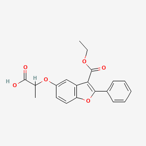 molecular formula C20H18O6 B11680602 2-{[3-(Ethoxycarbonyl)-2-phenyl-1-benzofuran-5-yl]oxy}propanoic acid 