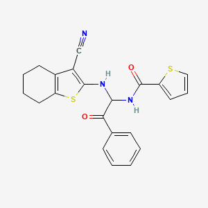 molecular formula C22H19N3O2S2 B11680610 N-{1-[(3-cyano-4,5,6,7-tetrahydro-1-benzothiophen-2-yl)amino]-2-oxo-2-phenylethyl}thiophene-2-carboxamide 