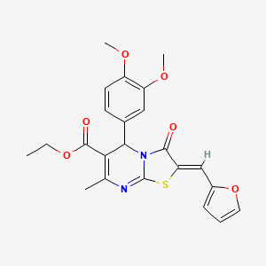 molecular formula C23H22N2O6S B11680643 ethyl (2Z)-5-(3,4-dimethoxyphenyl)-2-(furan-2-ylmethylidene)-7-methyl-3-oxo-2,3-dihydro-5H-[1,3]thiazolo[3,2-a]pyrimidine-6-carboxylate 