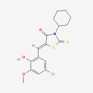 molecular formula C17H18ClNO3S2 B11680648 (5Z)-5-[(5-chloro-2-hydroxy-3-methoxyphenyl)methylidene]-3-cyclohexyl-2-sulfanylidene-1,3-thiazolidin-4-one 