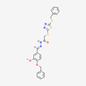 molecular formula C26H24N4O3S3 B11680659 N'-{(E)-[4-(benzyloxy)-3-methoxyphenyl]methylidene}-2-{[5-(benzylsulfanyl)-1,3,4-thiadiazol-2-yl]sulfanyl}acetohydrazide 