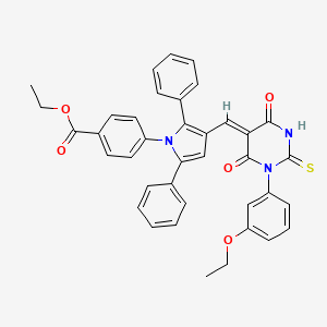 molecular formula C38H31N3O5S B11680666 ethyl 4-(3-{(Z)-[1-(3-ethoxyphenyl)-4,6-dioxo-2-thioxotetrahydropyrimidin-5(2H)-ylidene]methyl}-2,5-diphenyl-1H-pyrrol-1-yl)benzoate 