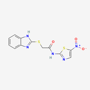 molecular formula C12H9N5O3S2 B11680668 2-(1H-benzimidazol-2-ylsulfanyl)-N-(5-nitro-1,3-thiazol-2-yl)acetamide 