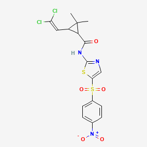 molecular formula C17H15Cl2N3O5S2 B11680683 3-(2,2-dichloroethenyl)-2,2-dimethyl-N-{5-[(4-nitrophenyl)sulfonyl]-1,3-thiazol-2-yl}cyclopropanecarboxamide 