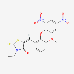 molecular formula C19H15N3O7S2 B11680687 (5E)-5-[2-(2,4-dinitrophenoxy)-3-methoxybenzylidene]-3-ethyl-2-thioxo-1,3-thiazolidin-4-one 