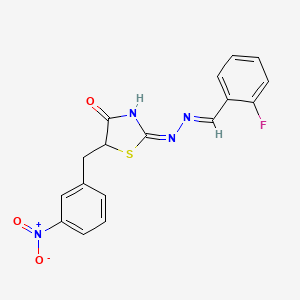 molecular formula C17H13FN4O3S B11680802 (2E)-2-[(2E)-(2-fluorobenzylidene)hydrazinylidene]-5-(3-nitrobenzyl)-1,3-thiazolidin-4-one 