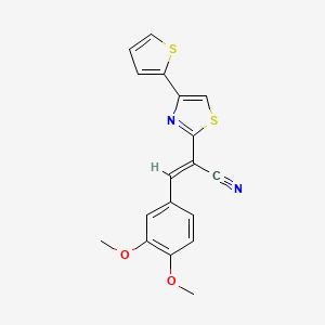 molecular formula C18H14N2O2S2 B11680805 (2E)-3-(3,4-dimethoxyphenyl)-2-[4-(thiophen-2-yl)-1,3-thiazol-2-yl]prop-2-enenitrile 