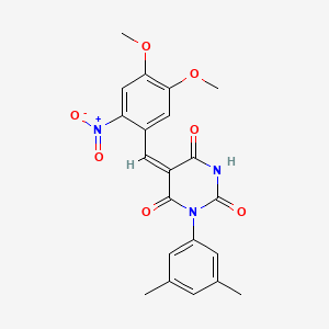 molecular formula C21H19N3O7 B11680844 (5E)-5-(4,5-dimethoxy-2-nitrobenzylidene)-1-(3,5-dimethylphenyl)pyrimidine-2,4,6(1H,3H,5H)-trione 