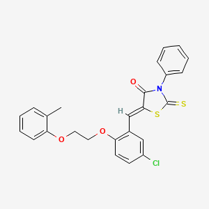 molecular formula C25H20ClNO3S2 B11680853 (5Z)-5-{5-chloro-2-[2-(2-methylphenoxy)ethoxy]benzylidene}-3-phenyl-2-thioxo-1,3-thiazolidin-4-one 