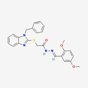 molecular formula C25H24N4O3S B11680891 2-[(1-benzyl-1H-benzimidazol-2-yl)sulfanyl]-N'-[(E)-(2,5-dimethoxyphenyl)methylidene]acetohydrazide 